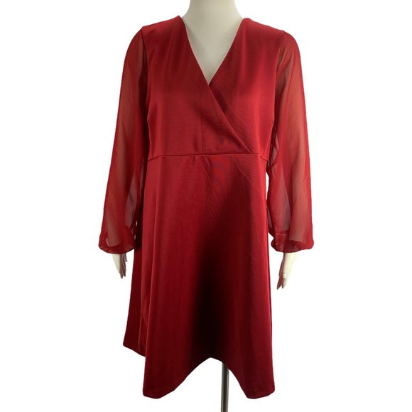 Motherhood Maternity XL Red Dress Career Formal Sheer Sleeve Knee Length - Picture 2 of 7